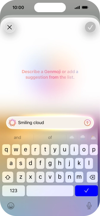 Write in your own words what you would like your Genmoji to look like, and press arrow up. Write in your own words what you would like your Genmoji to look like, and press arrow up.