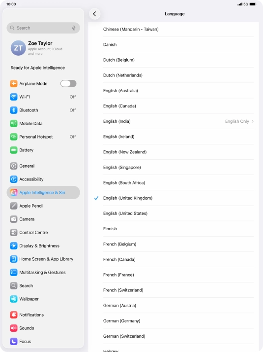 Press the required language.