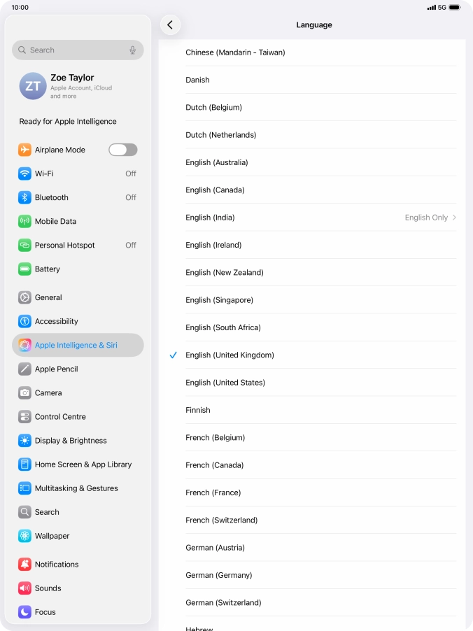 Press the required language.