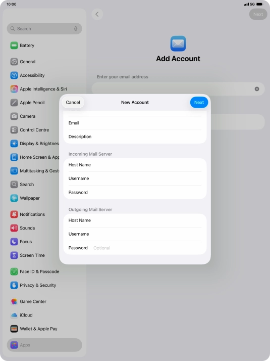 Press Password and key in the password for your email account.