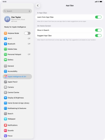 Press the indicators next to the required settings to turn them on or off.