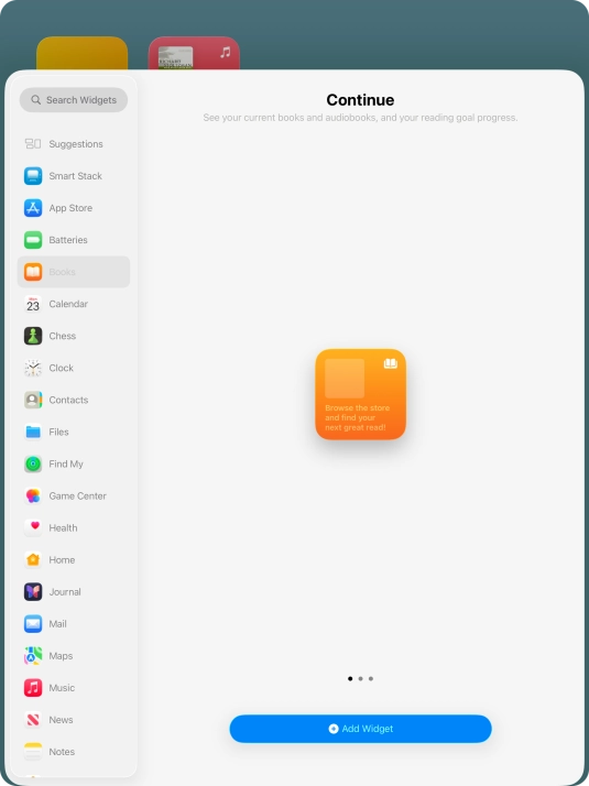 Slide your finger right or left on the screen to select the required widget size.