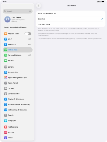Press the required setting to turn the function on or off.