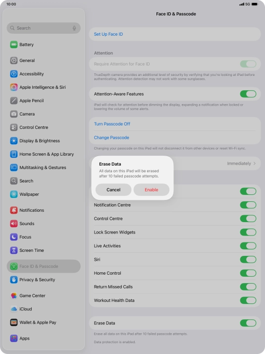 If you turn on the function, press Enable.