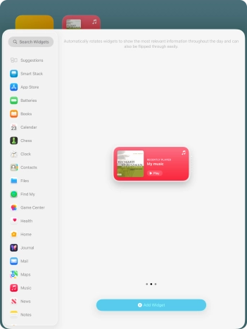 Slide your finger right or left on the screen to select the required widget size.