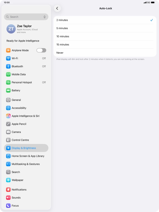 Press the required setting.