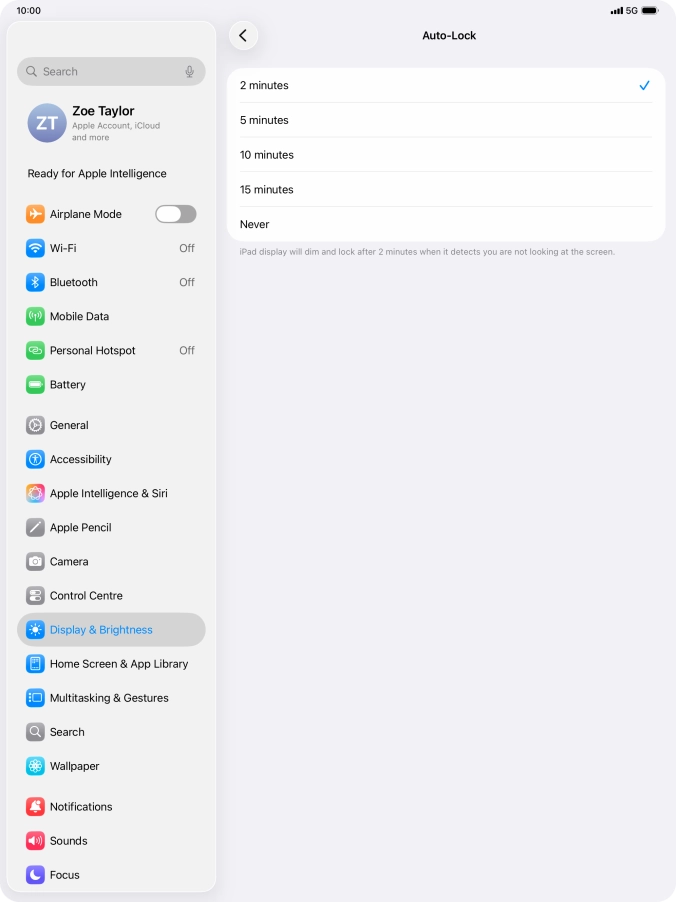 Press the required setting.