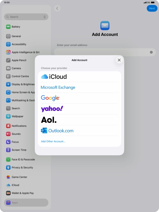 Press Add Other Account... and key in your email address.
