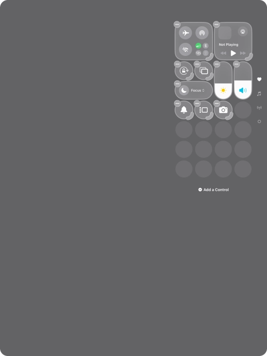 Press Add a Control and follow the instructions on the screen to add the required function to Control Centre.