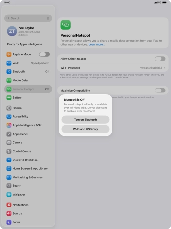 If Wi-Fi is turned on, press Wi-Fi and USB Only.