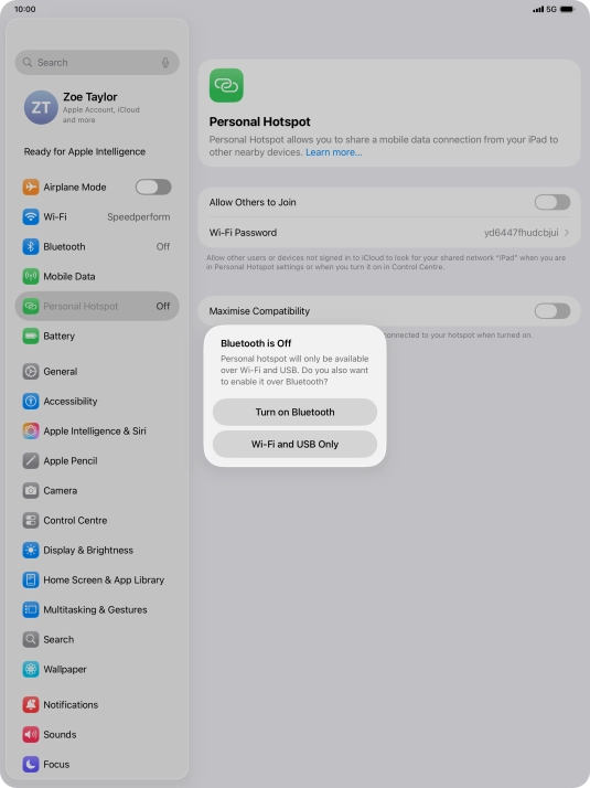 If Wi-Fi is turned on, press Wi-Fi and USB Only.