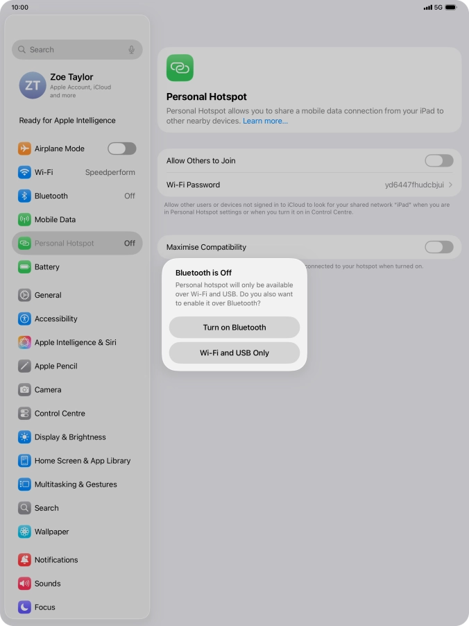 If Wi-Fi is turned on, press Wi-Fi and USB Only.