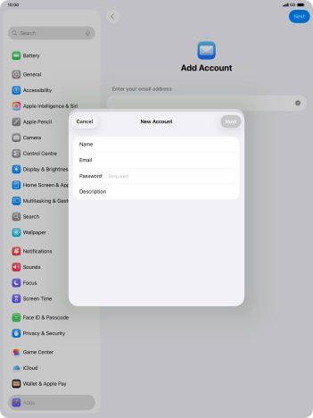 Press Password and key in the password for your email account.