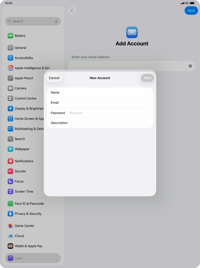 Press Password and key in the password for your email account.