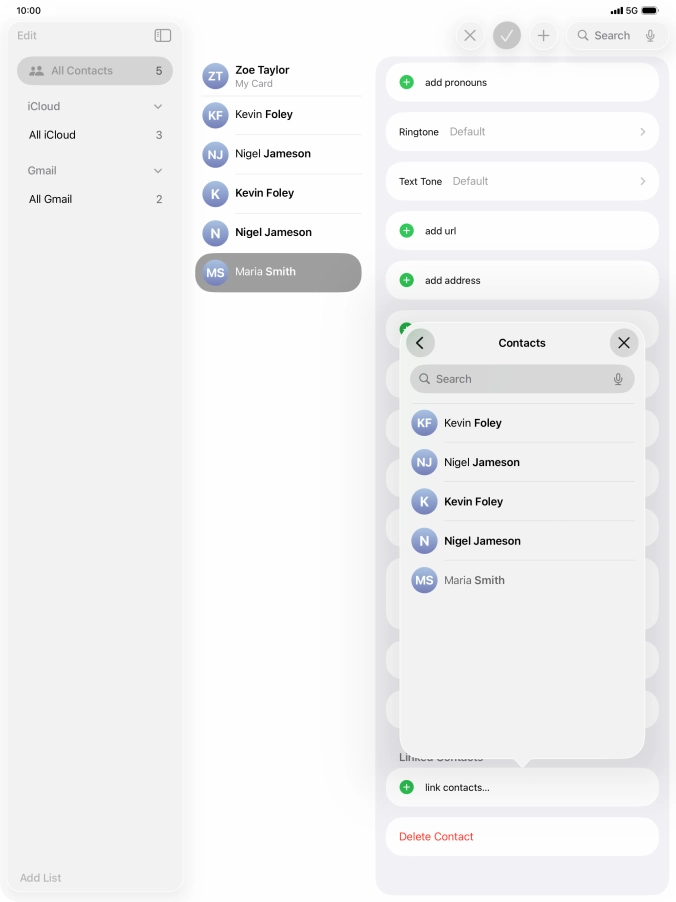 Press the required contact.