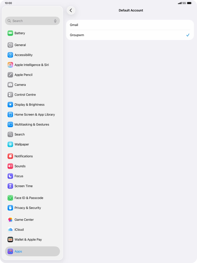 Press the required email account to select the email account as your default account.