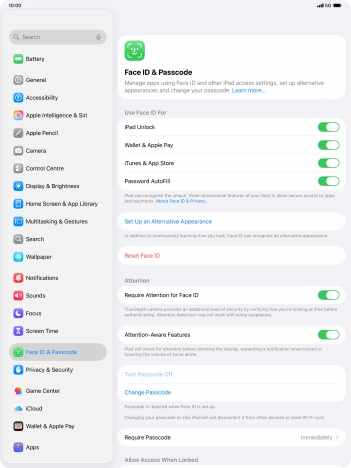 Press the indicators next to the required settings to turn them on or off.