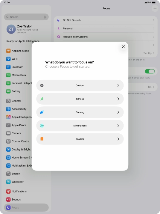 Press the required focus mode and follow the instructions on the screen to add the selected focus mode.
