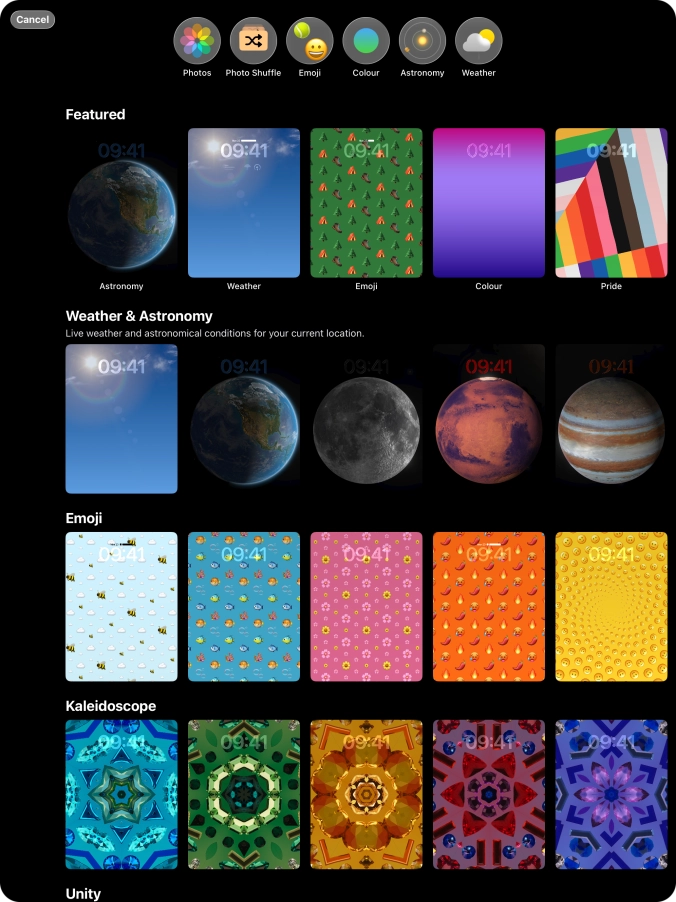 Press the required category and follow the instructions on the screen to select the required background image.