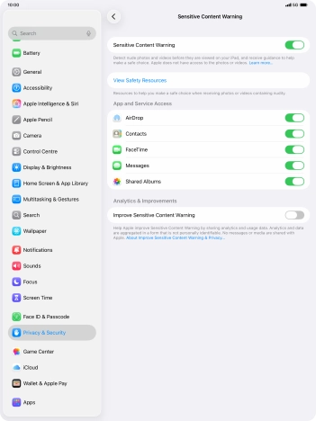 Press the indicators next to the required applications to turn the function on or off.