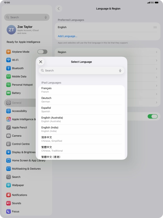 Press the required language.