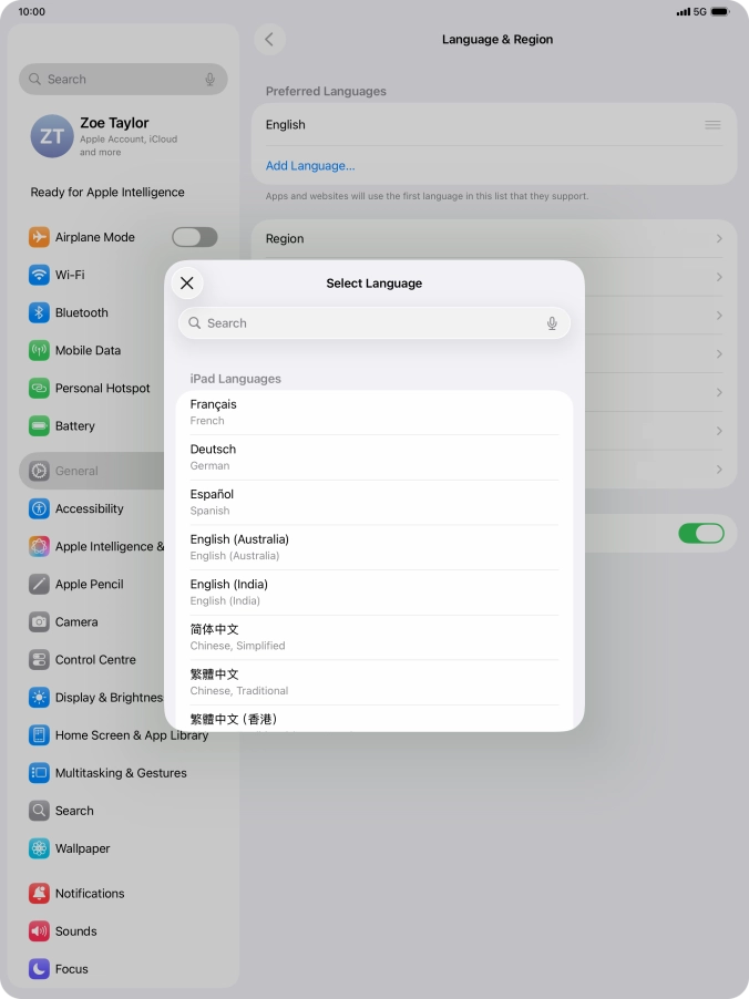 Press the required language.