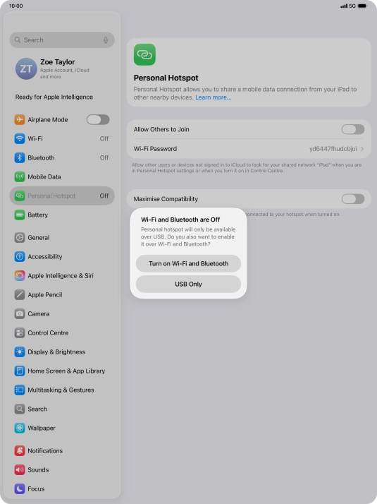 If Wi-Fi is turned off, press Turn on Wi-Fi and Bluetooth.