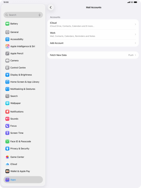 Press the name of the Exchange email account you've just set up.
