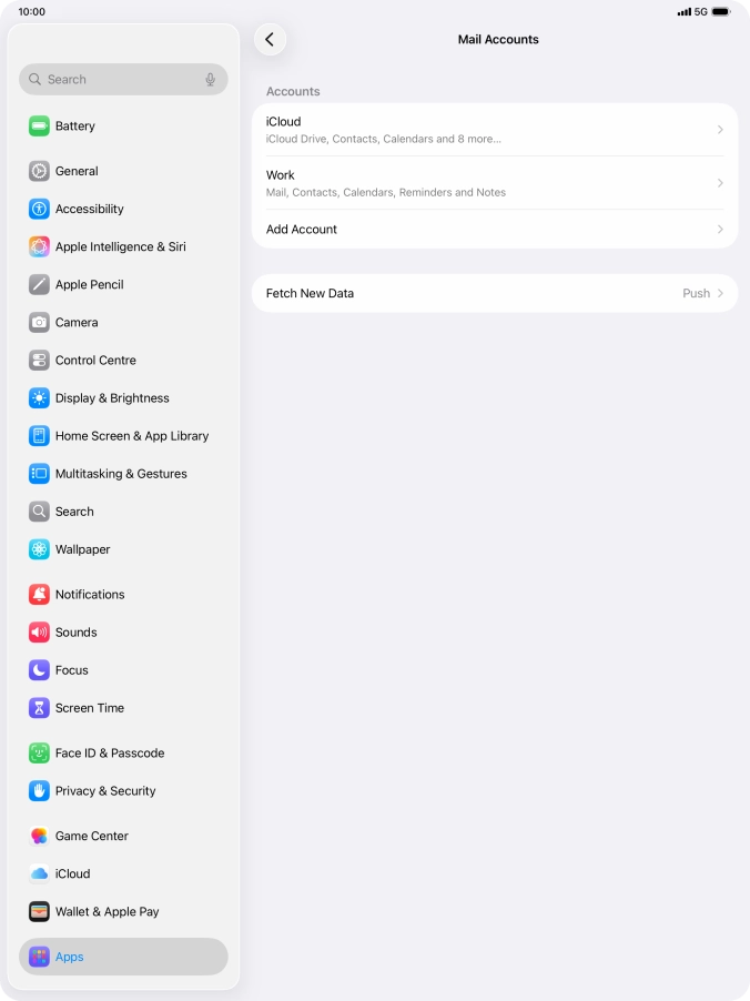 Press the name of the Exchange email account you've just set up.
