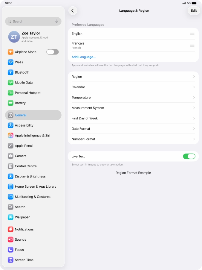 To subsequently select another language as the default language, press the move icon next to the required language and drag it to the top of the list.