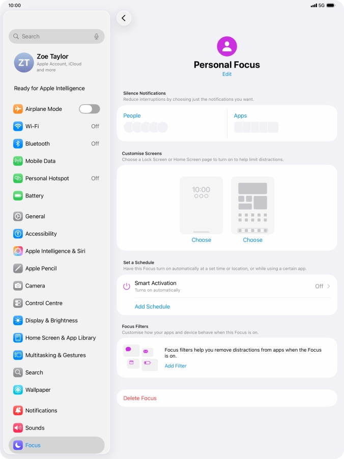 Press People and follow the instructions on the screen to select which contacts you would like to receive calls and notifications from when the selected focus mode is active.