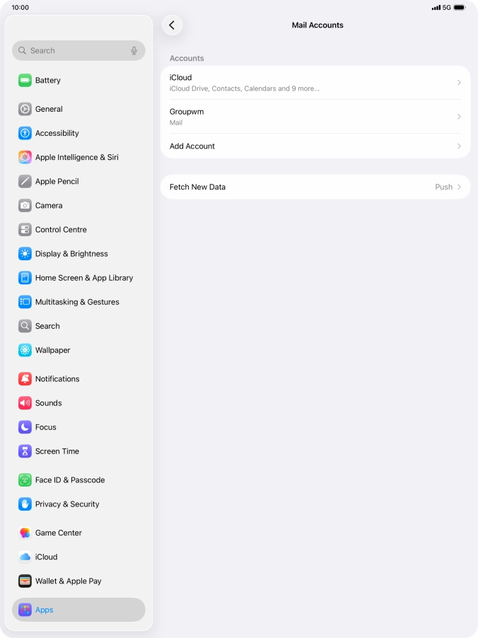 Press the name of the email account you've just set up.