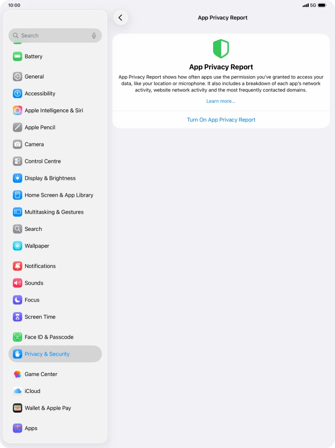 Press Turn On App Privacy Report to turn on the function.