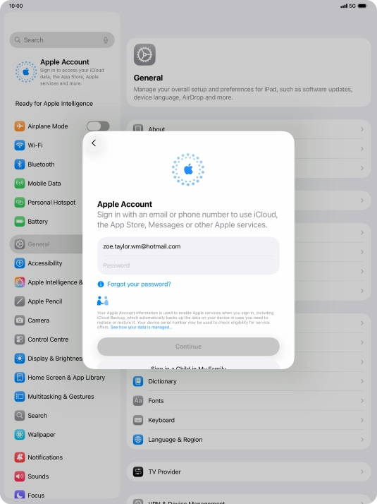 Press Password and key in the password for your Apple Account.
