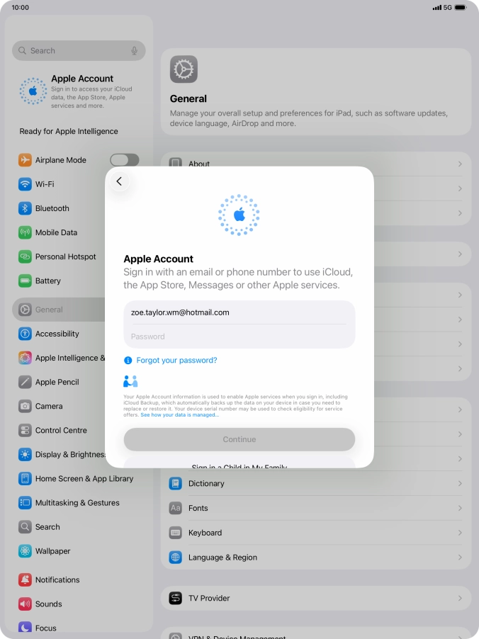 Press Password and key in the password for your Apple Account.