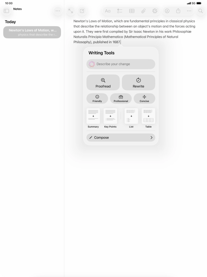 Press Describe your change and write in your own words how you would like the text to be rewritten. Follow the instructions on the screen to use the function.