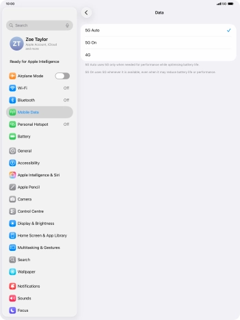 To turn on automatic switch between 5G and 4G, press 5G Auto.