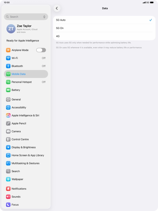 To turn on automatic switch between 5G and 4G, press 5G Auto.