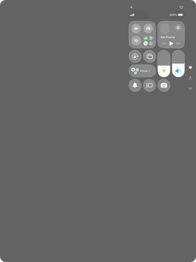 Slide your finger up or down on the screen to select the required Control Centre page.