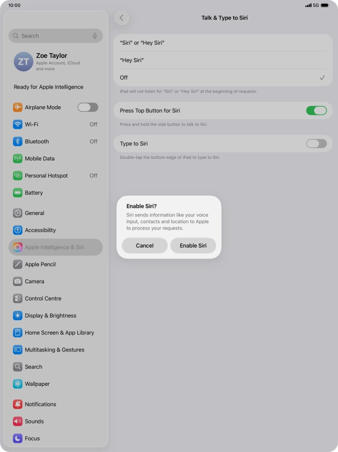 Press Enable Siri.