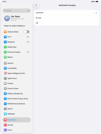 Press the required setting.