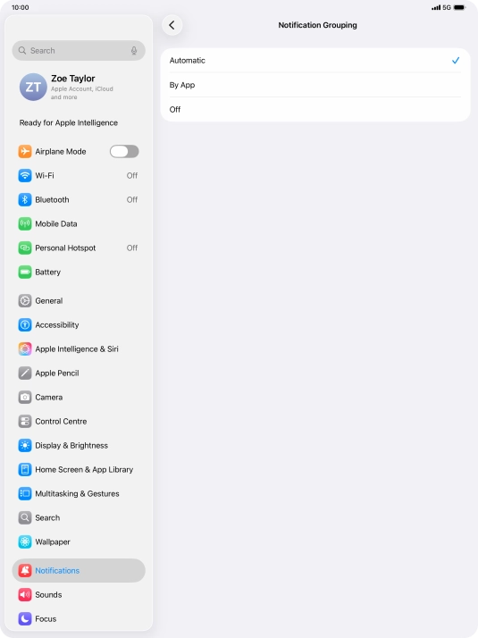 Press the required setting.