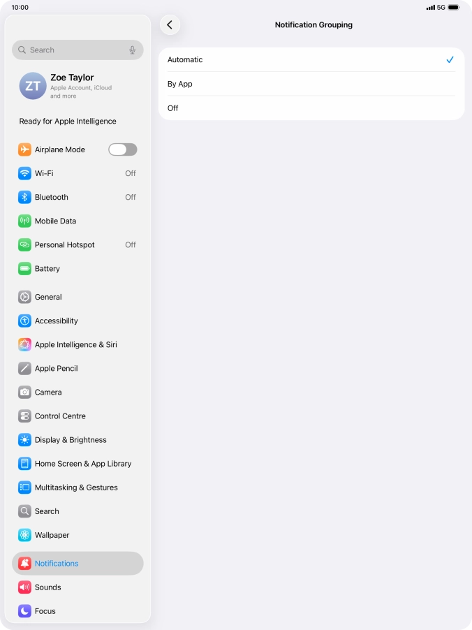 Press the required setting.