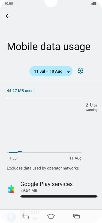 The data usage for each application is displayed below the name of the application. The data usage for each application is displayed below the name of the application.