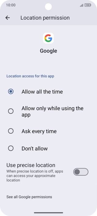 Press the required setting.