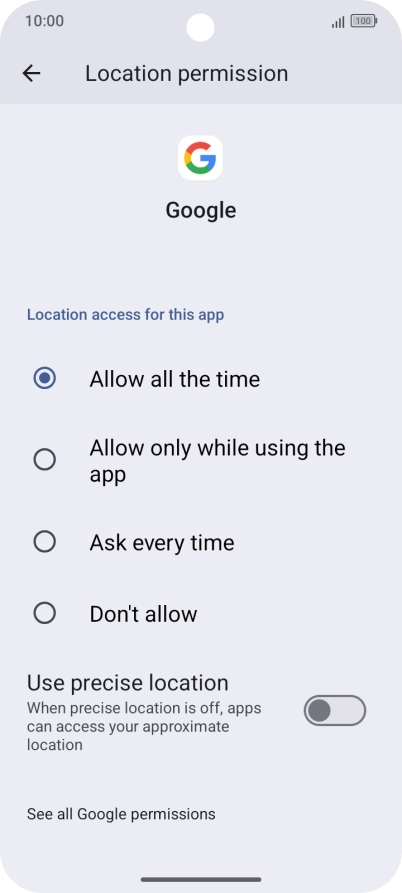 Press the required setting.