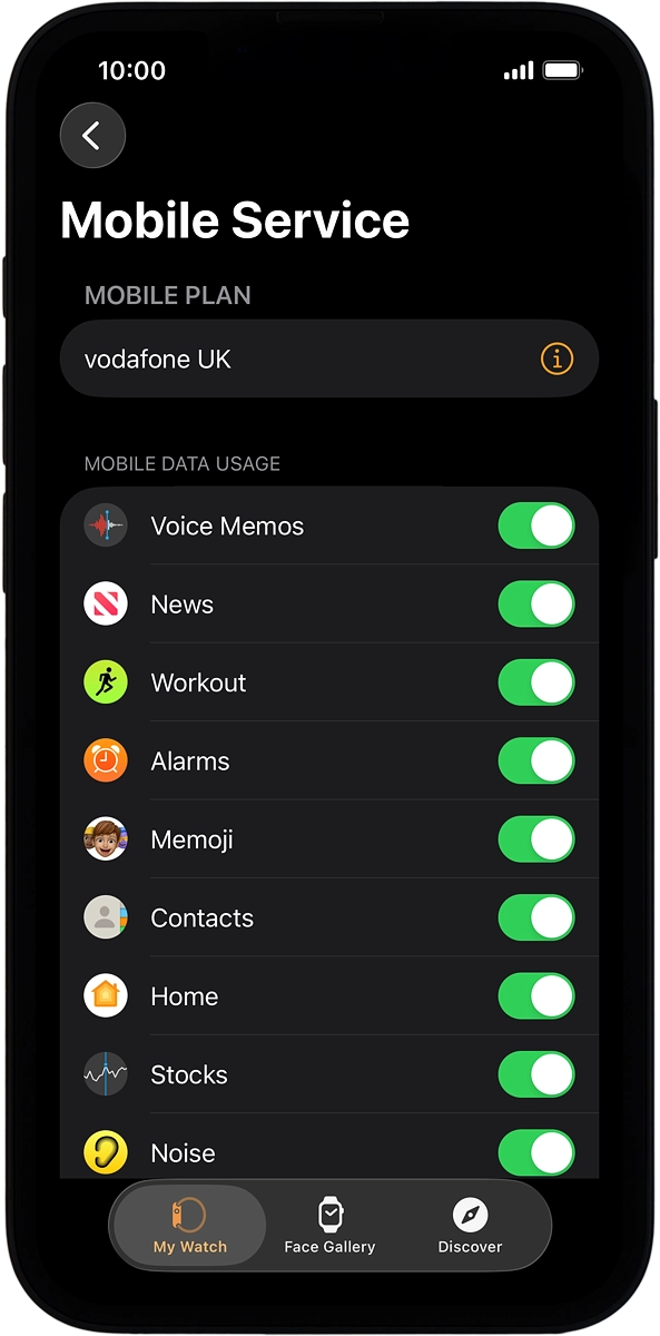 On your phone: The price plan will be activated once you’ve paired your Apple Watch and your phone and you should see this screen in the Watch app settings on your phone.