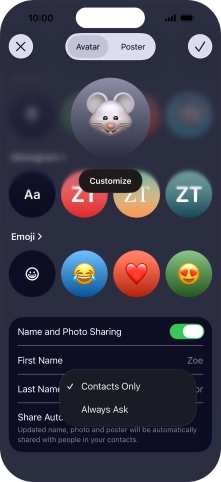 Press the required setting.