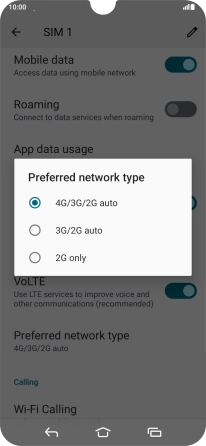 Press the required network mode.