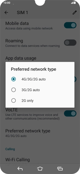 Press the required network mode.